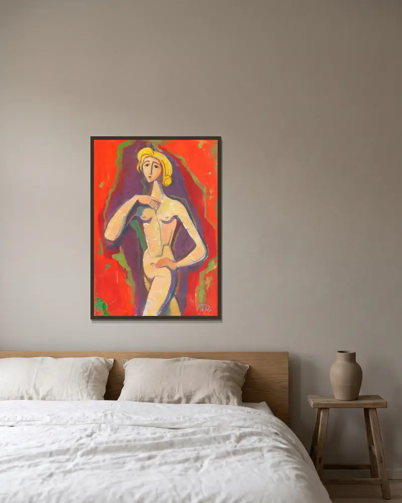 Standing female nude av Karl Hofer inramad på en vägg