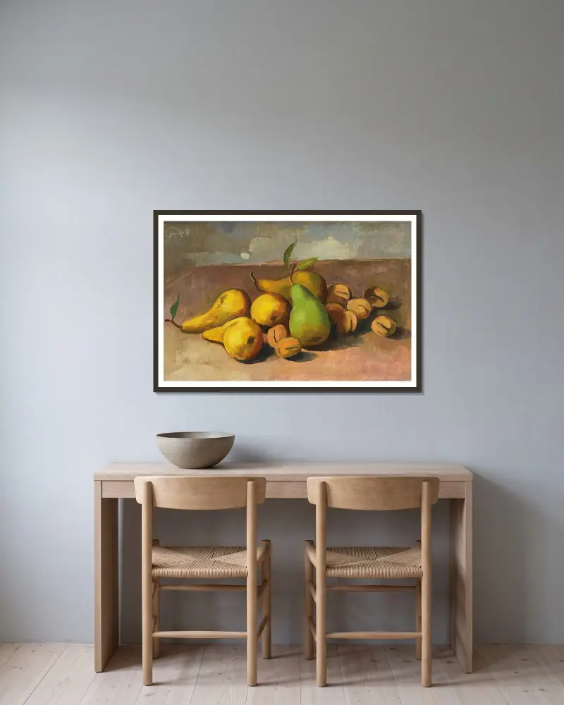 Still Life with Pears and Apricots av Karl Hofer inramad på en vägg