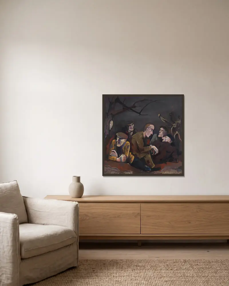 Die Arbeitslosen von Karl Hofer gerahmt an einer Wand