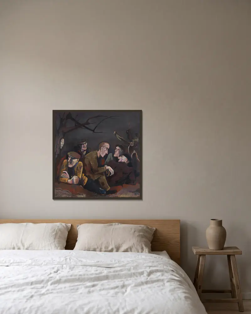 Die Arbeitslosen von Karl Hofer gerahmt an einer Wand