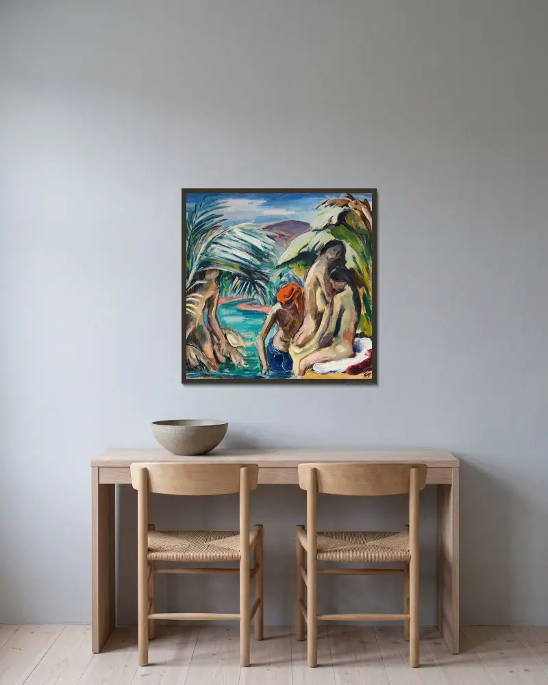 Tropical Bath av Karl Hofer inramad på en vägg