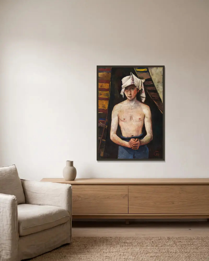 Young man with headscarf av Karl Hofer inramad på en vägg