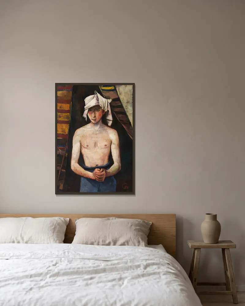 Young man with headscarf av Karl Hofer inramad på en vägg