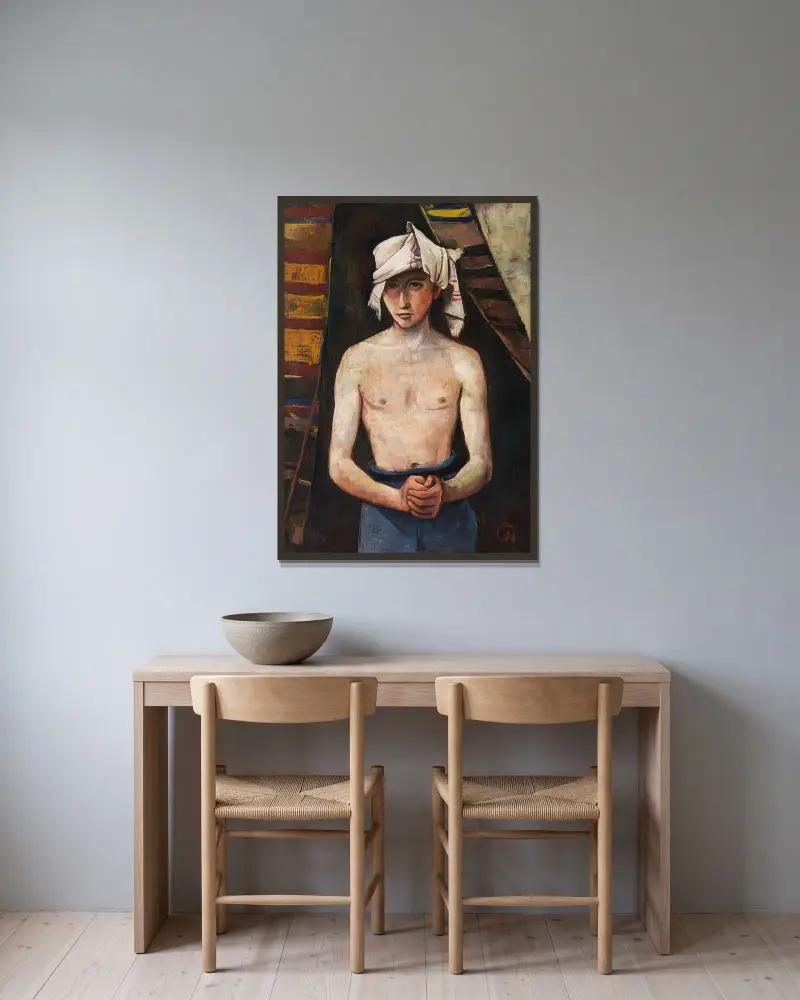 Young man with headscarf av Karl Hofer inramad på en vägg