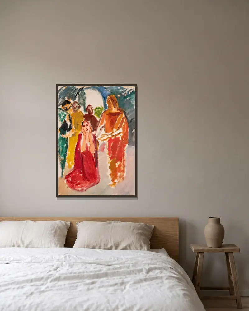 Christus und die Ehebrecherin von Karl Isakson gerahmt an einer Wand