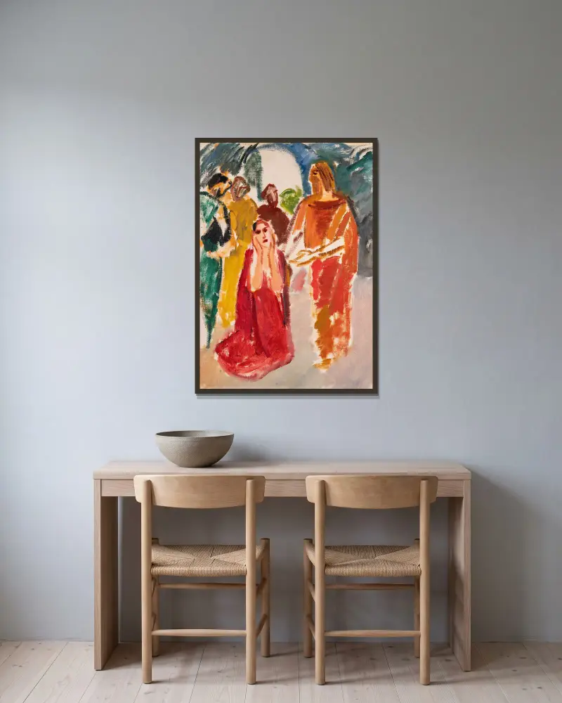 Christus und die Ehebrecherin von Karl Isakson gerahmt an einer Wand