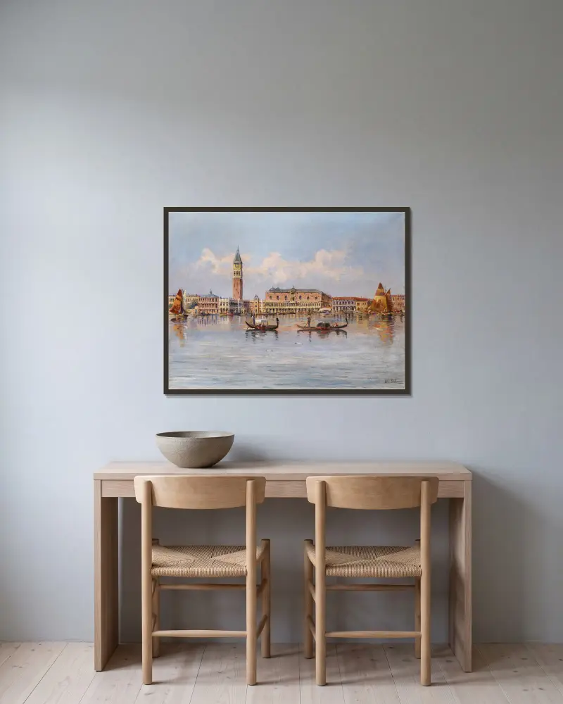 Vy över Venedig med Dogenpalatset av Karl Kaufmann inramad på en vägg