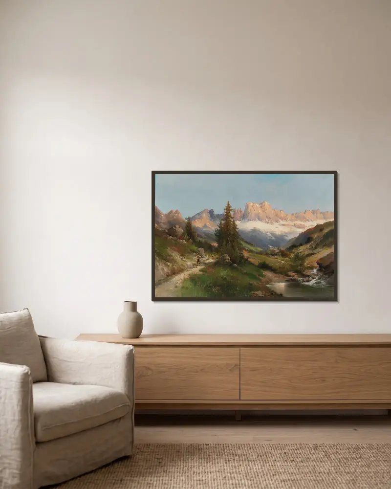 In the Dolomites av Karl Kaufmann inramad på en vägg