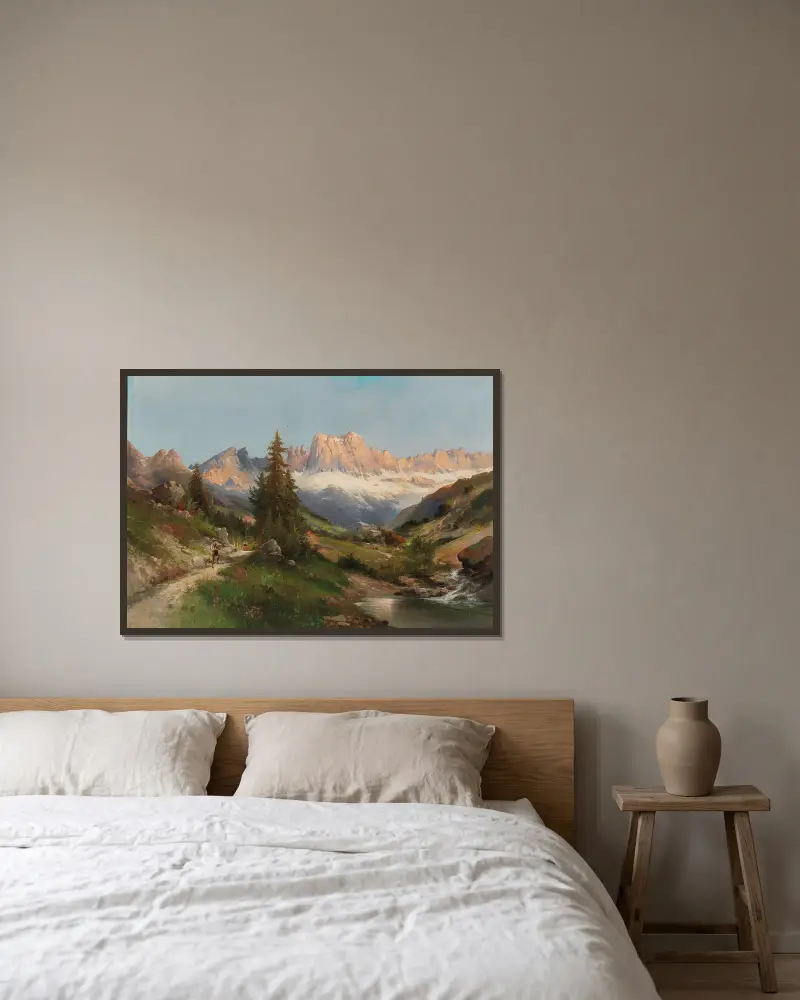 In the Dolomites av Karl Kaufmann inramad på en vägg