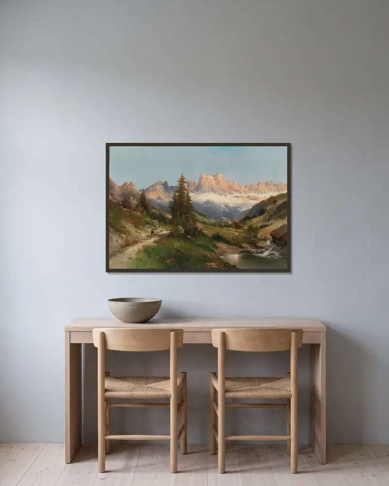 In the Dolomites av Karl Kaufmann inramad på en vägg