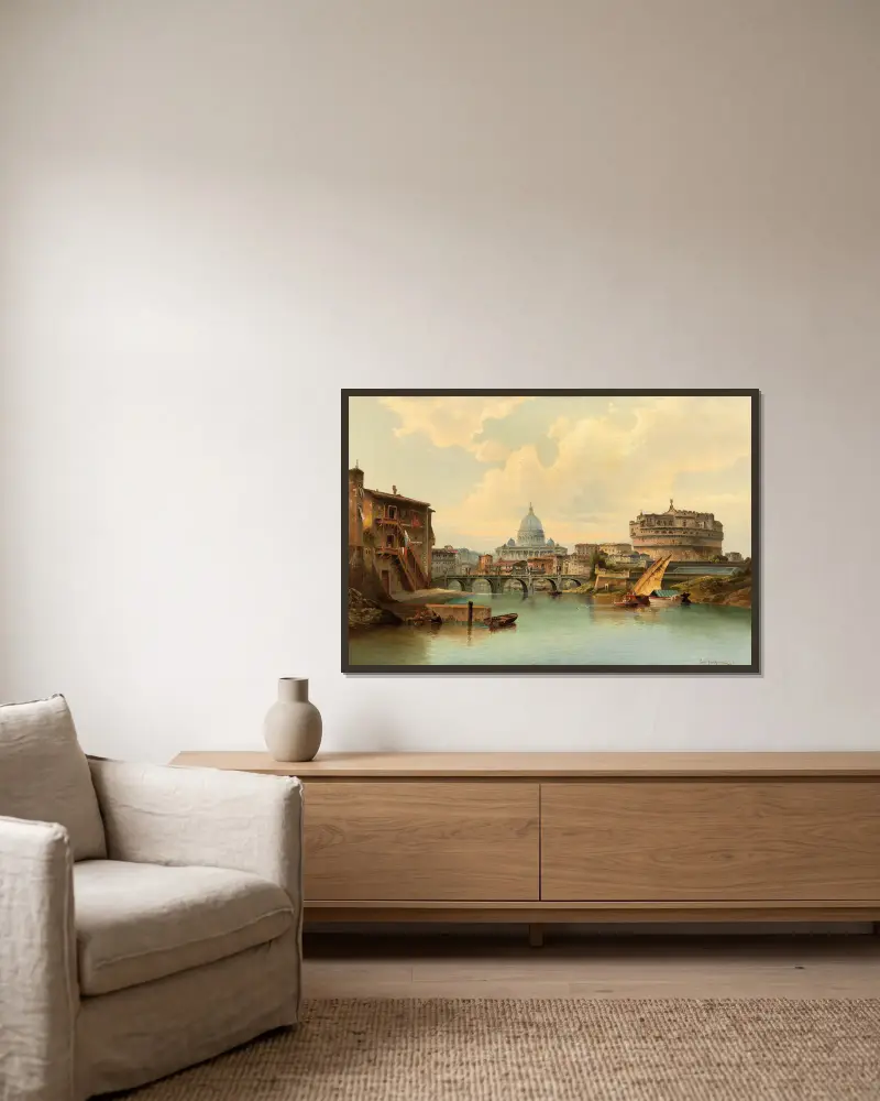 Rom, vy över Castel Sant'Angelo av Karl Kaufmann inramad på en vägg