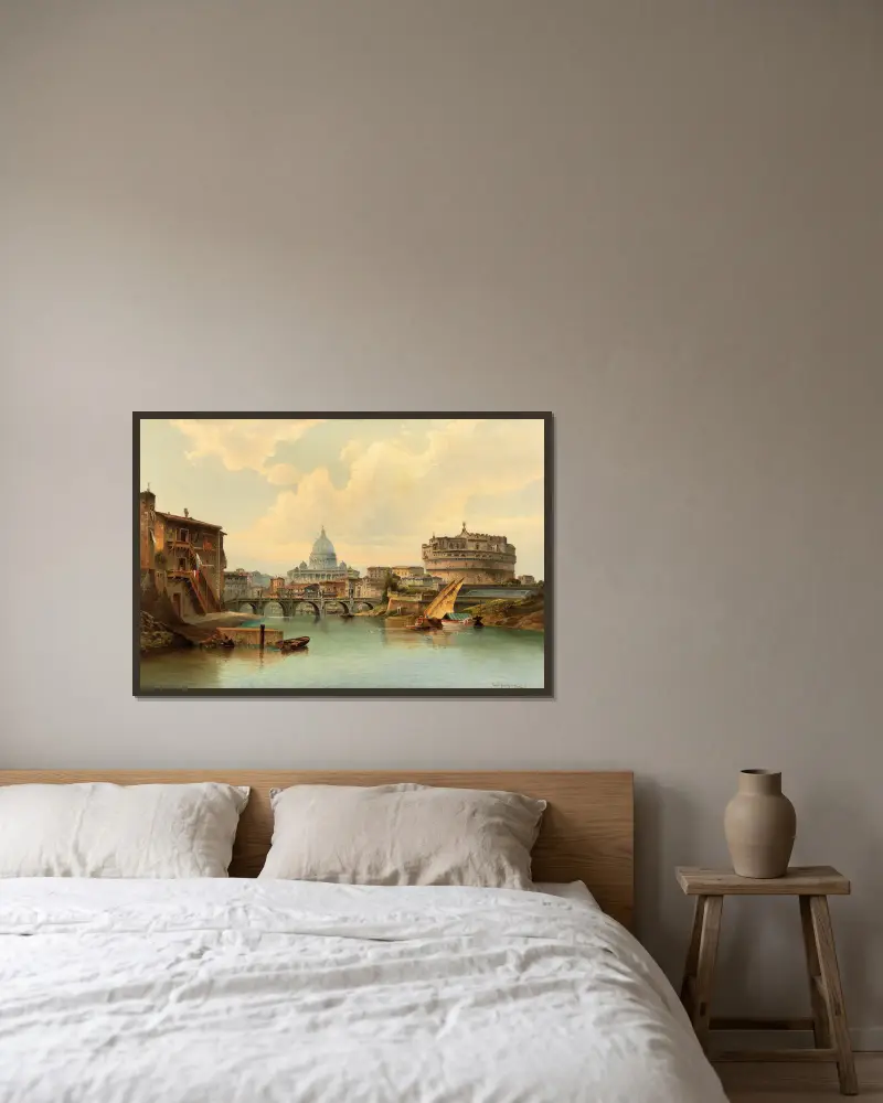 Rom, vy över Castel Sant'Angelo av Karl Kaufmann inramad på en vägg