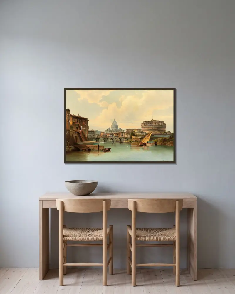 Rom, vy över Castel Sant'Angelo av Karl Kaufmann inramad på en vägg
