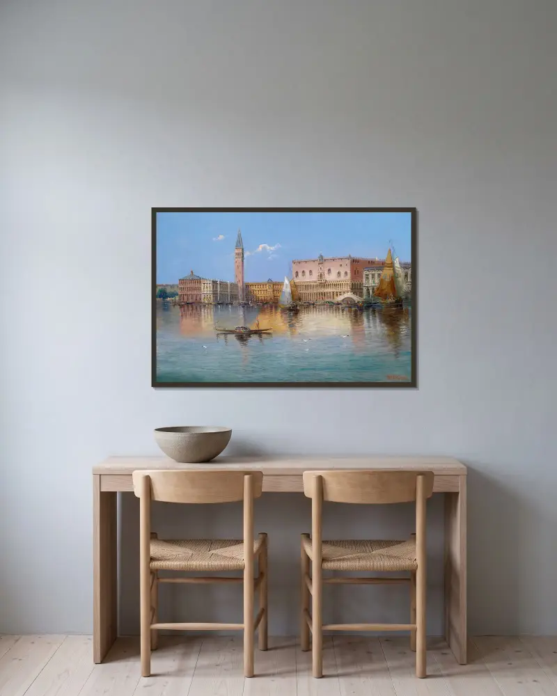 Venedig Acqua Alta av Karl Kaufmann inramad på en vägg