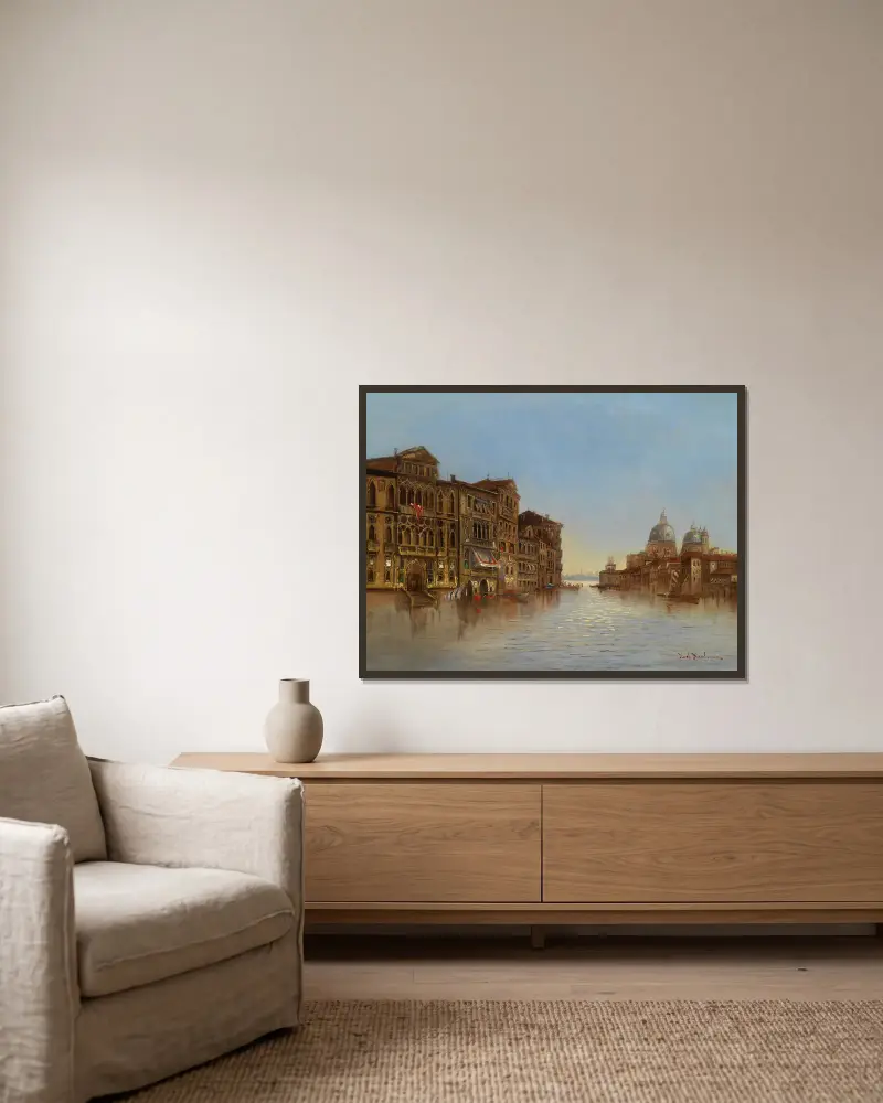 Venedig med Santa Maria della Salute av Karl Kaufmann inramad på en vägg