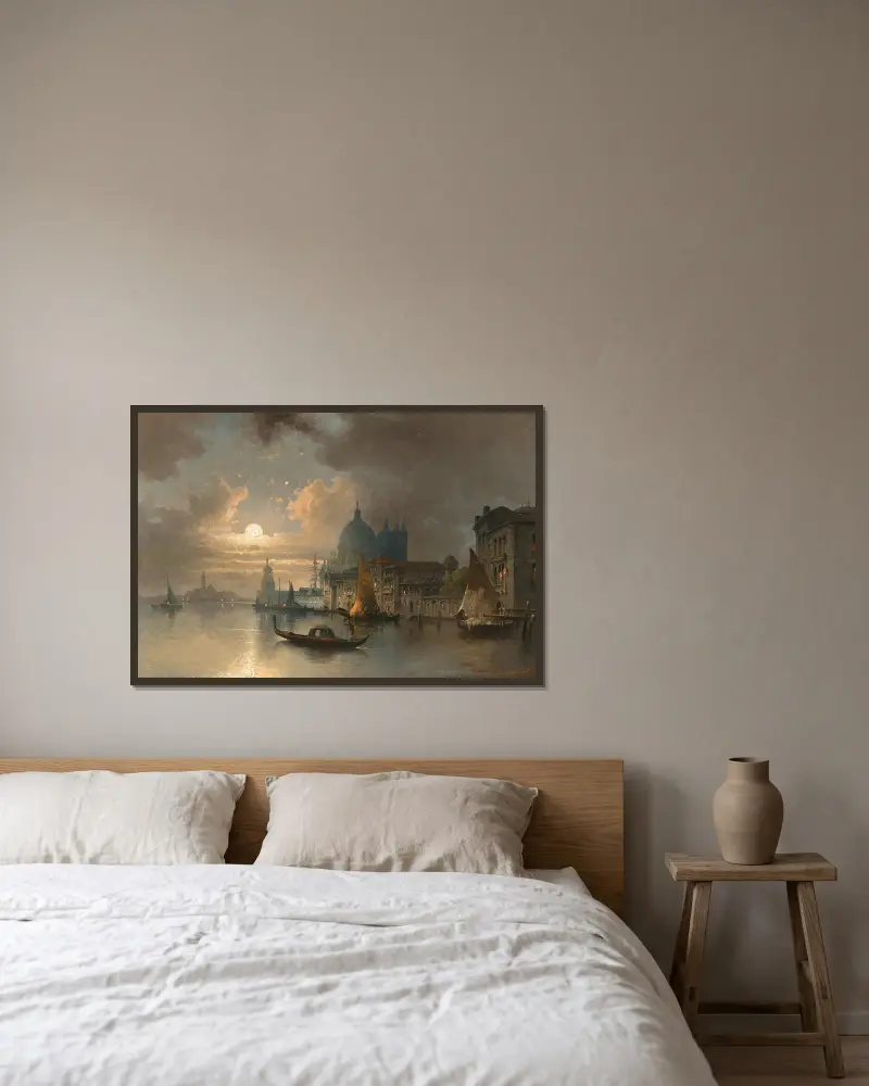 Venedig, en månljus natt i Bacino av Karl Kaufmann inramad på en vägg