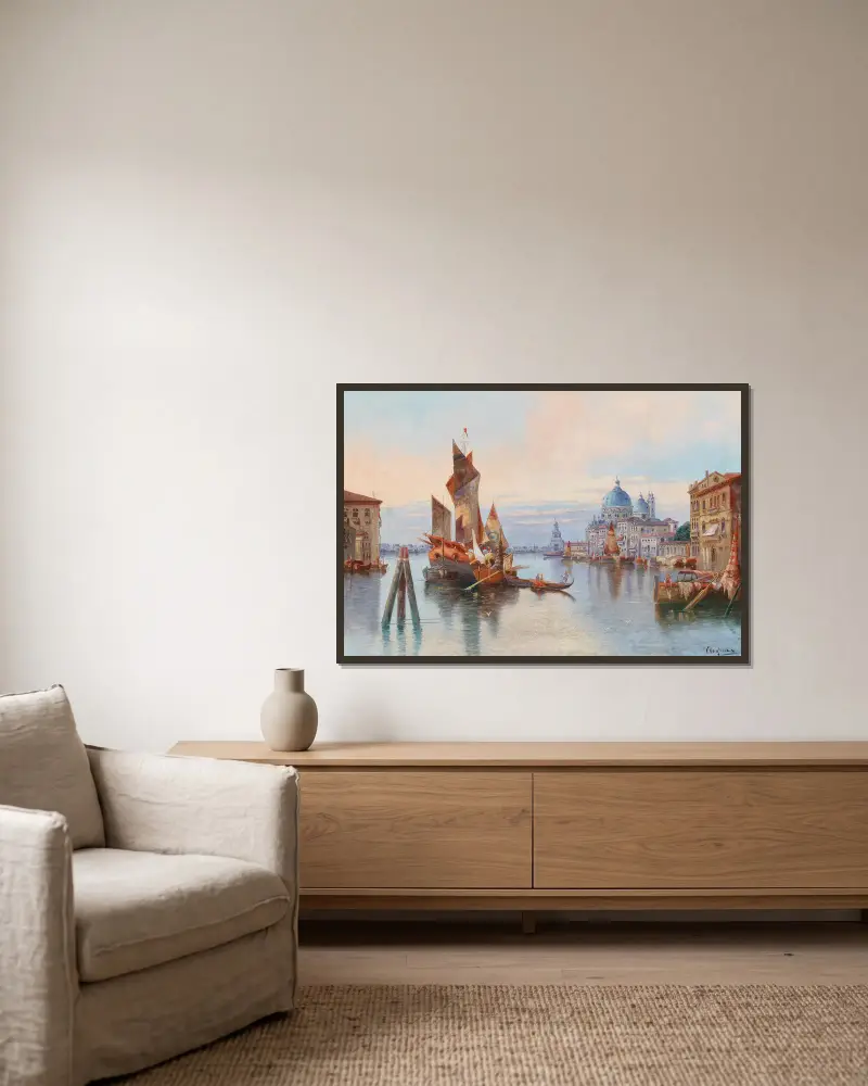 Venedig, vy mot Santa Maria della Salute av Karl Kaufmann inramad på en vägg