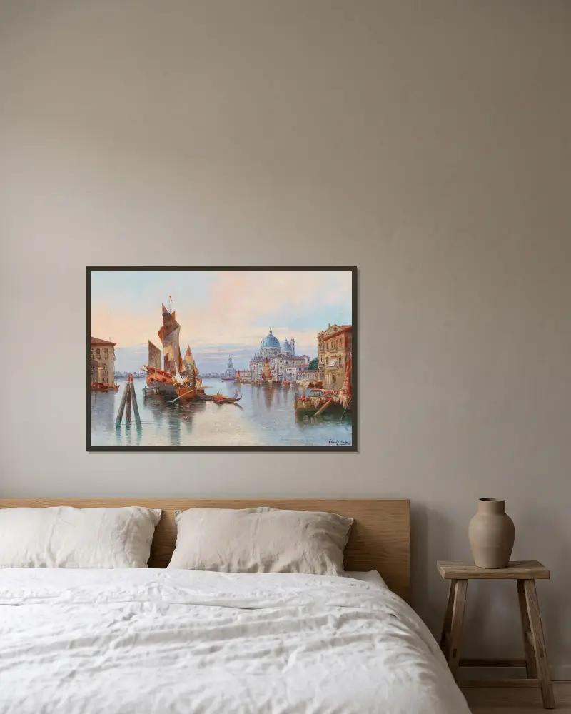 Venedig, vy mot Santa Maria della Salute av Karl Kaufmann inramad på en vägg