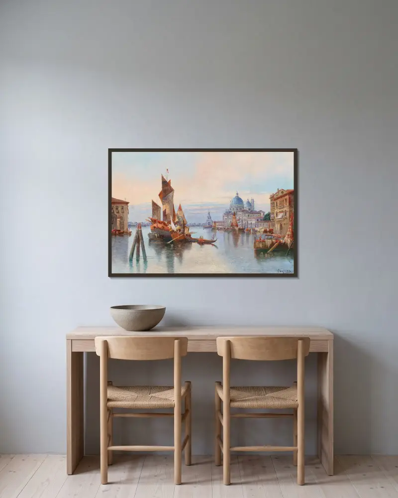 Venedig, vy mot Santa Maria della Salute av Karl Kaufmann inramad på en vägg