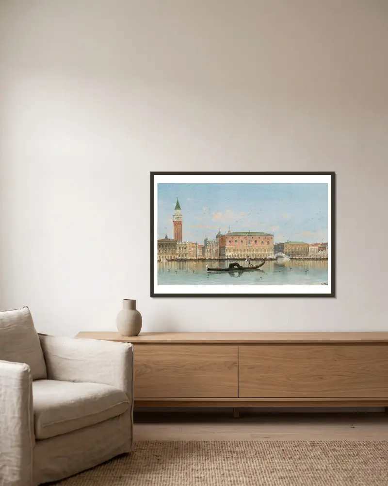 Venedig, en vy av Markusplatsens kolonn av Karl Kaufmann inramad på en vägg