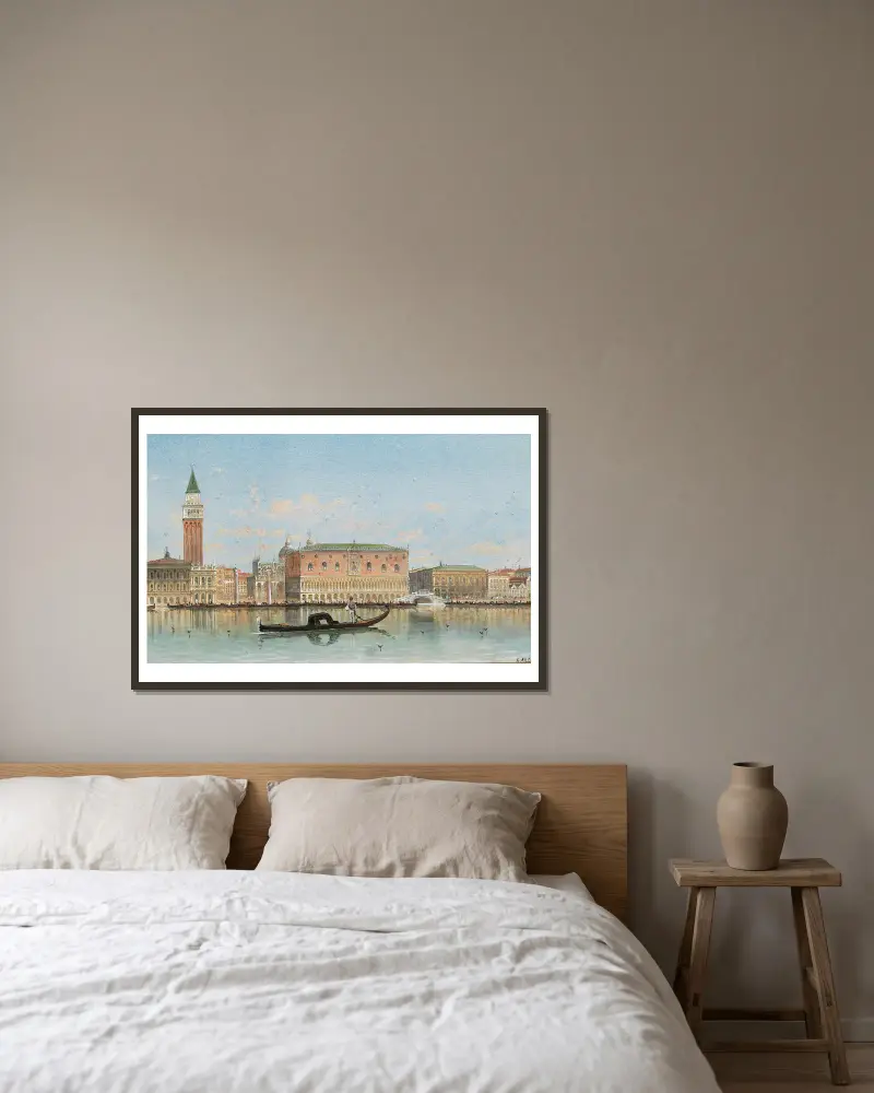 Venedig, en vy av Markusplatsens kolonn av Karl Kaufmann inramad på en vägg