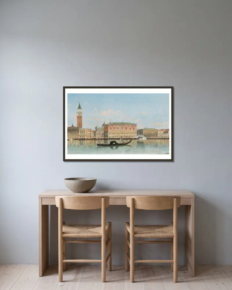 Venedig, en vy av Markusplatsens kolonn av Karl Kaufmann inramad på en vägg