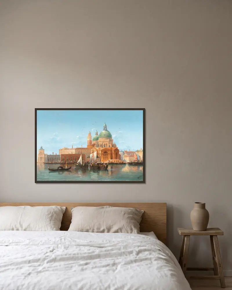 Venedig, vy mot Punta della Dogana av Karl Kaufmann inramad på en vägg