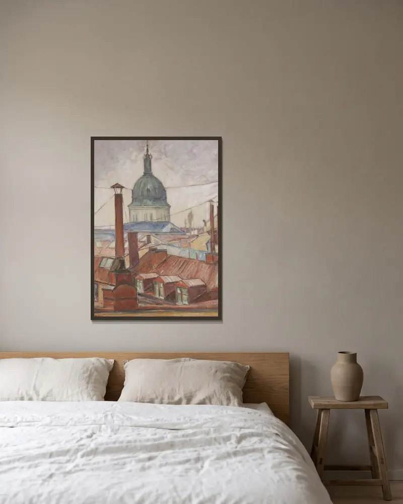 Ovan taken, Östermalm, Stockholm av Karl Nordström inramad på en vägg