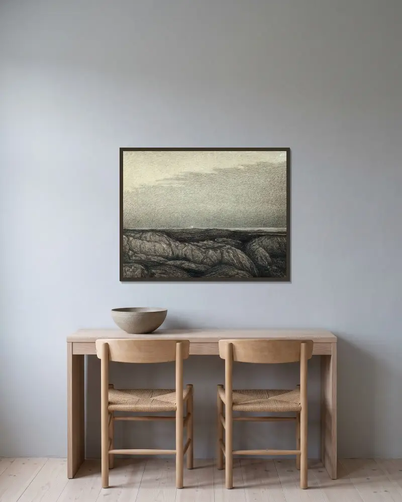 Afton vid utsiktsplatsen av Karl Nordström inramad på en vägg