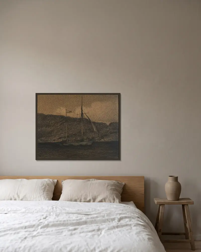 Fiskebåt av Karl Nordström inramad på en vägg