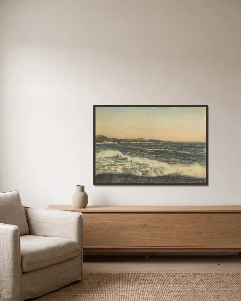 Havsstrand och dyningar av Karl Nordström inramad på en vägg