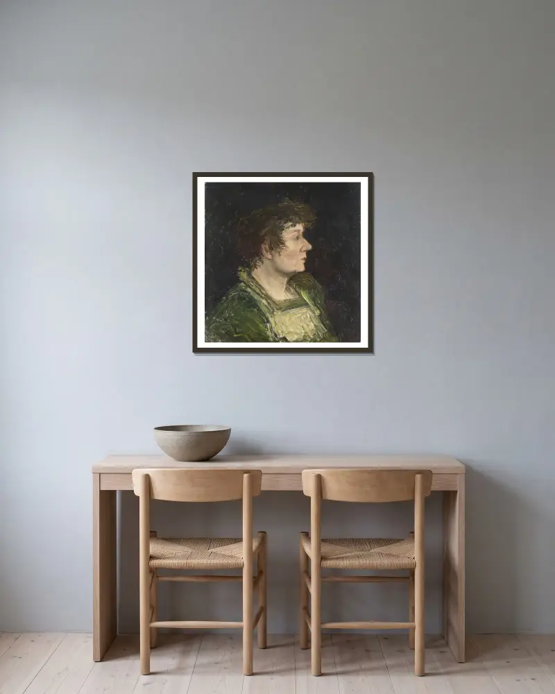 Konstnärens hustru (Tekla Lindeström) av Karl Nordström inramad på en vägg