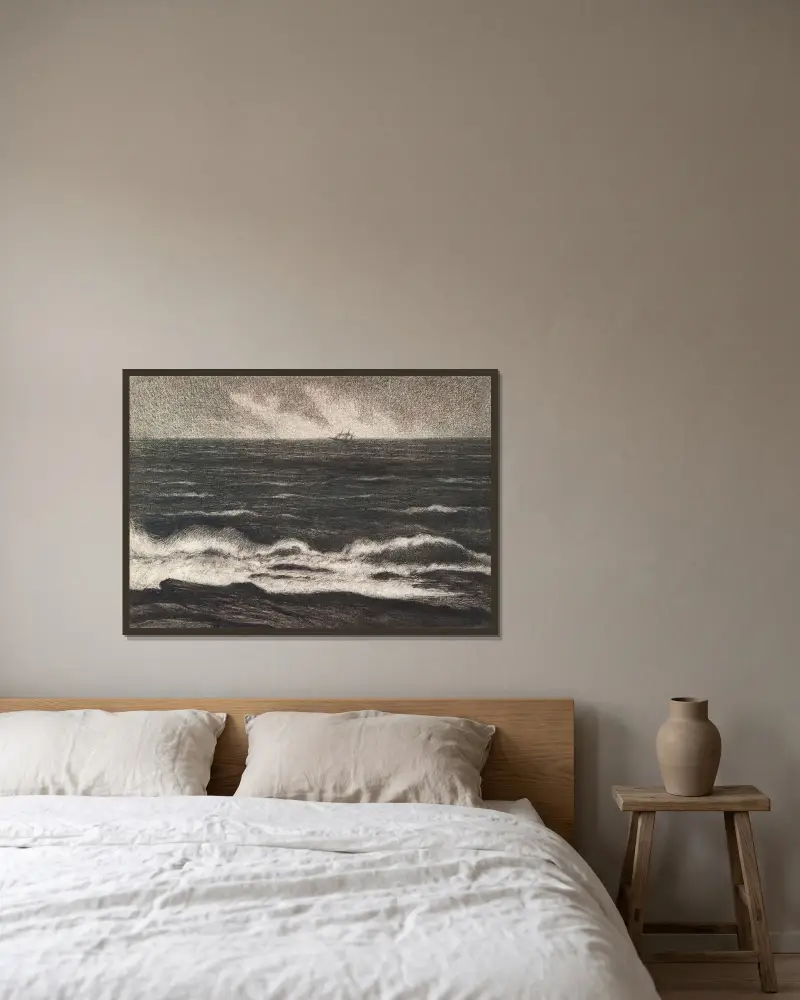 Nordsjön av Karl Nordström inramad på en vägg