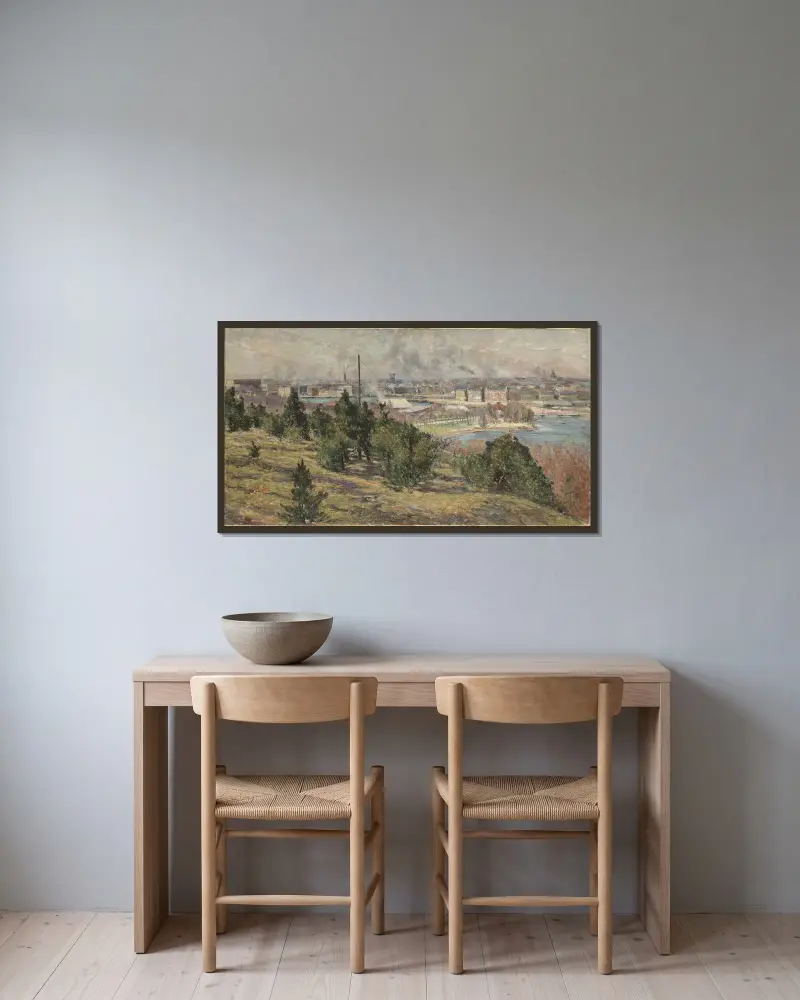 Utsikt över Stockholm från Skansen av Karl Nordström inramad på en vägg