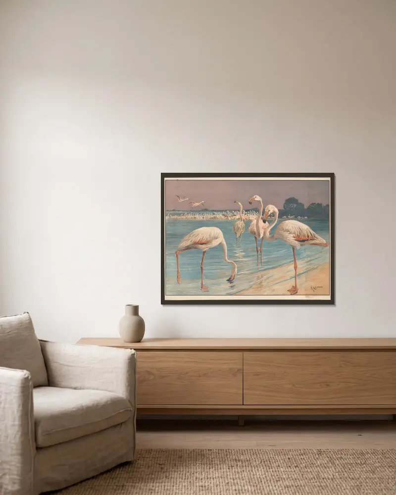 Flamingo von Karl Wagner gerahmt an einer Wand
