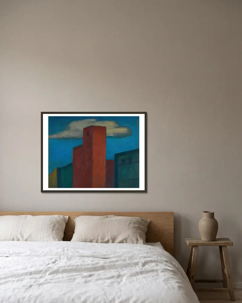 Ohne Titel (Häuser) av Karl Wiener inramad på en vägg