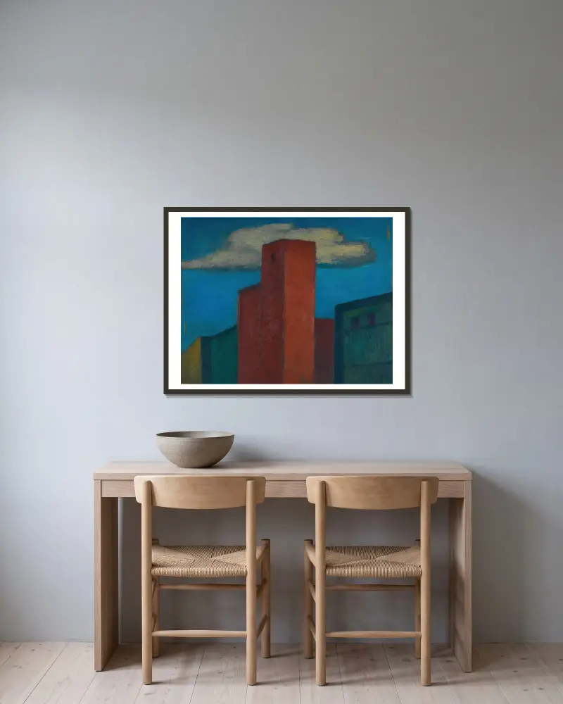 Ohne Titel (Häuser) av Karl Wiener inramad på en vägg