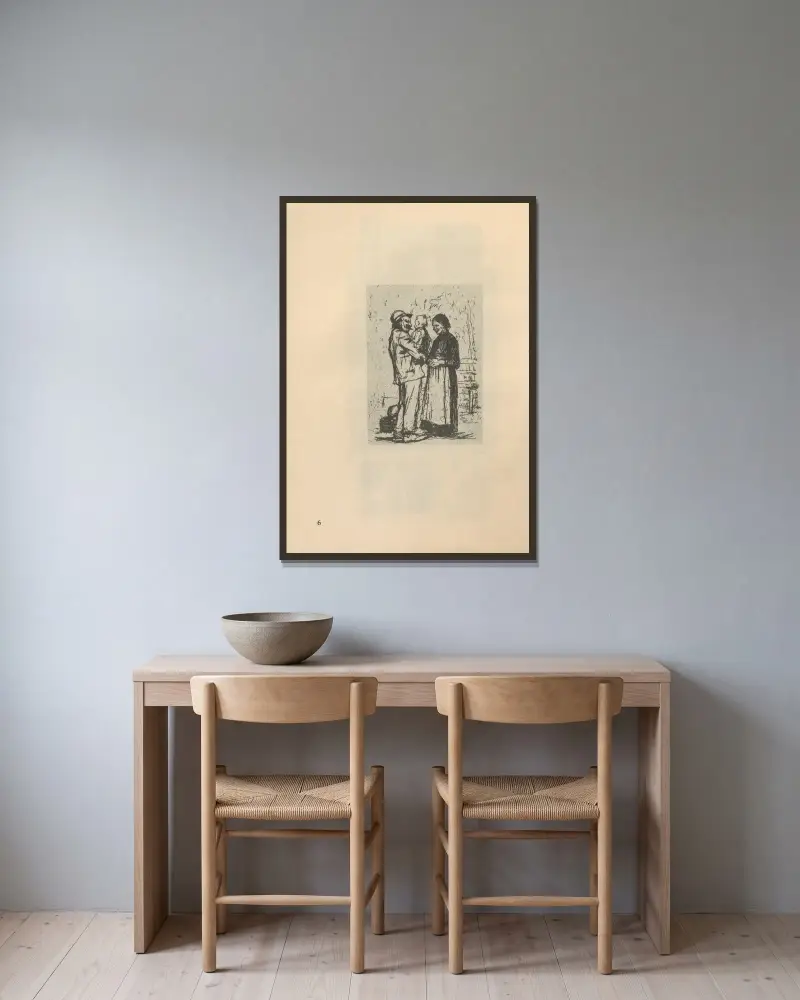 Pozdrav, 1925, Käthe Kollwitz v rámu na stěně