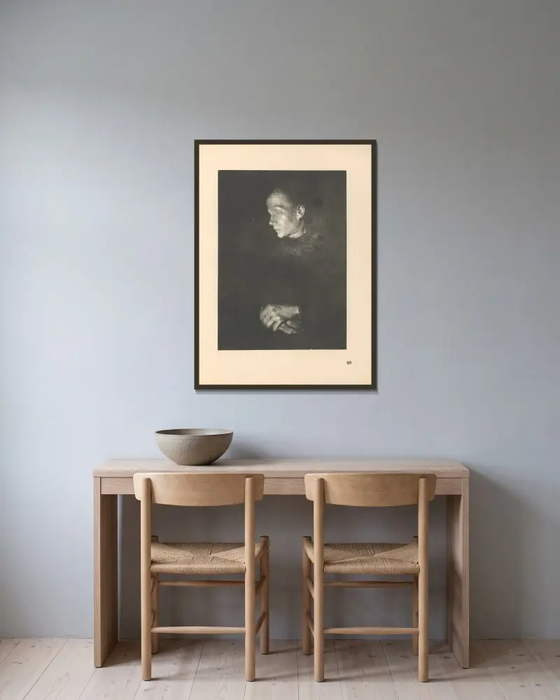 Kvinnor, 1925 – nr 9 av Käthe Kollwitz inramad på en vägg