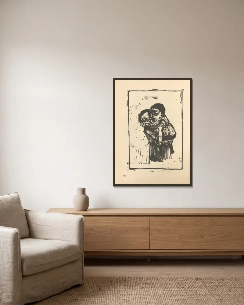 Frauen und Kinder, 1925 – Nr. 13 von Käthe Kollwitz gerahmt an einer Wand