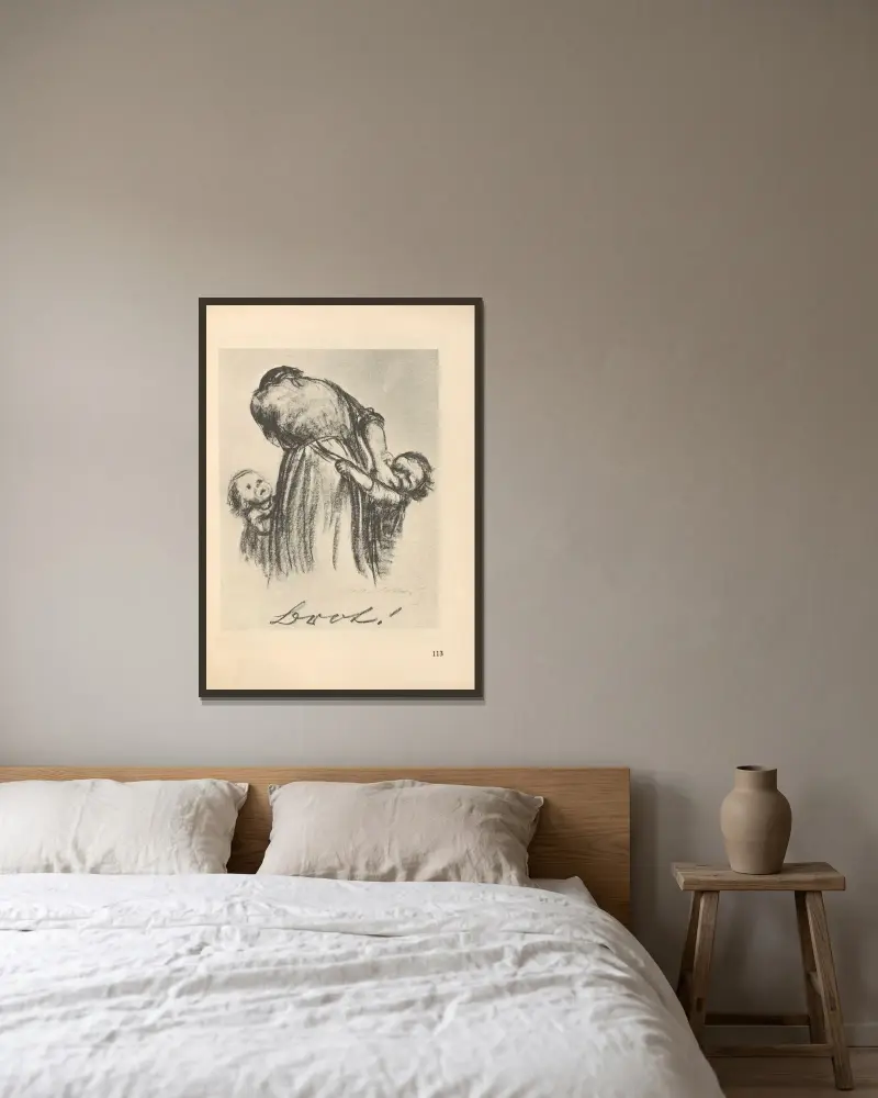 Kvinnor och barn, 1925 – nr 14 av Käthe Kollwitz inramad på en vägg