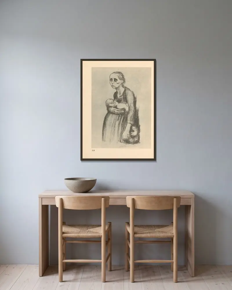 Frauen und Kinder, 1925 – Nr. 7 von Käthe Kollwitz gerahmt an einer Wand