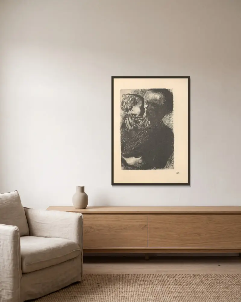 Kvinnor och barn, 1925 – nr 8 av Käthe Kollwitz inramad på en vägg