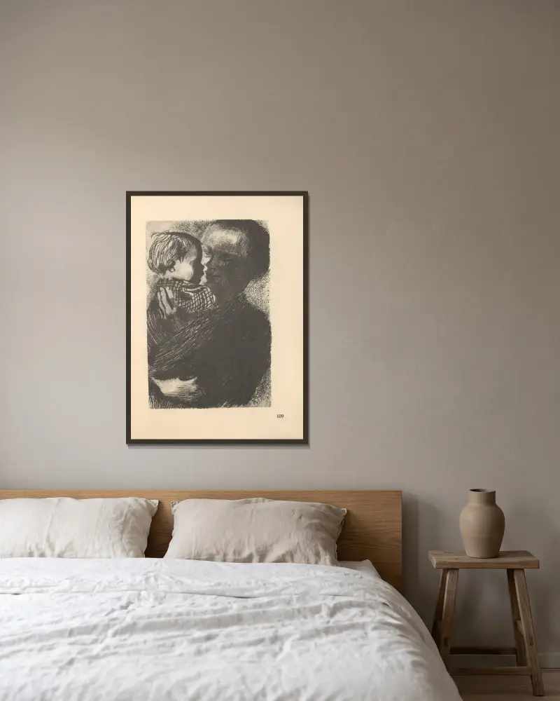 Kvinnor och barn, 1925 – nr 8 av Käthe Kollwitz inramad på en vägg