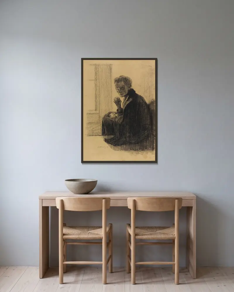 Frukost på trappan av Käthe Kollwitz inramad på en vägg