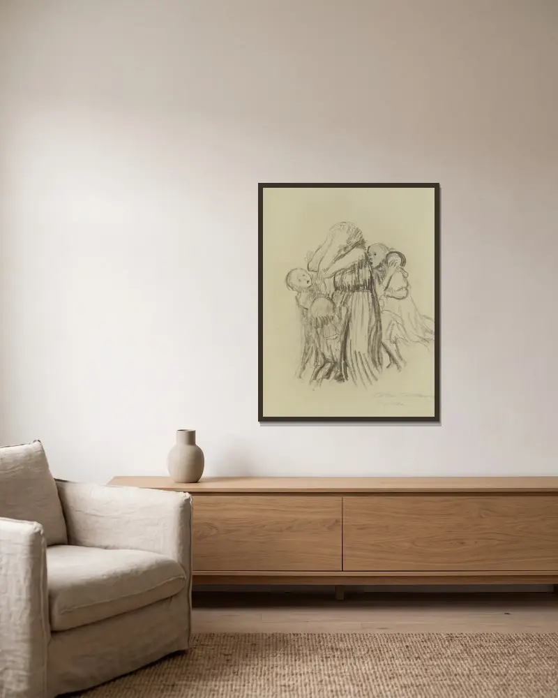 Gefallen, 1920 – nr 1 av Käthe Kollwitz inramad på en vägg