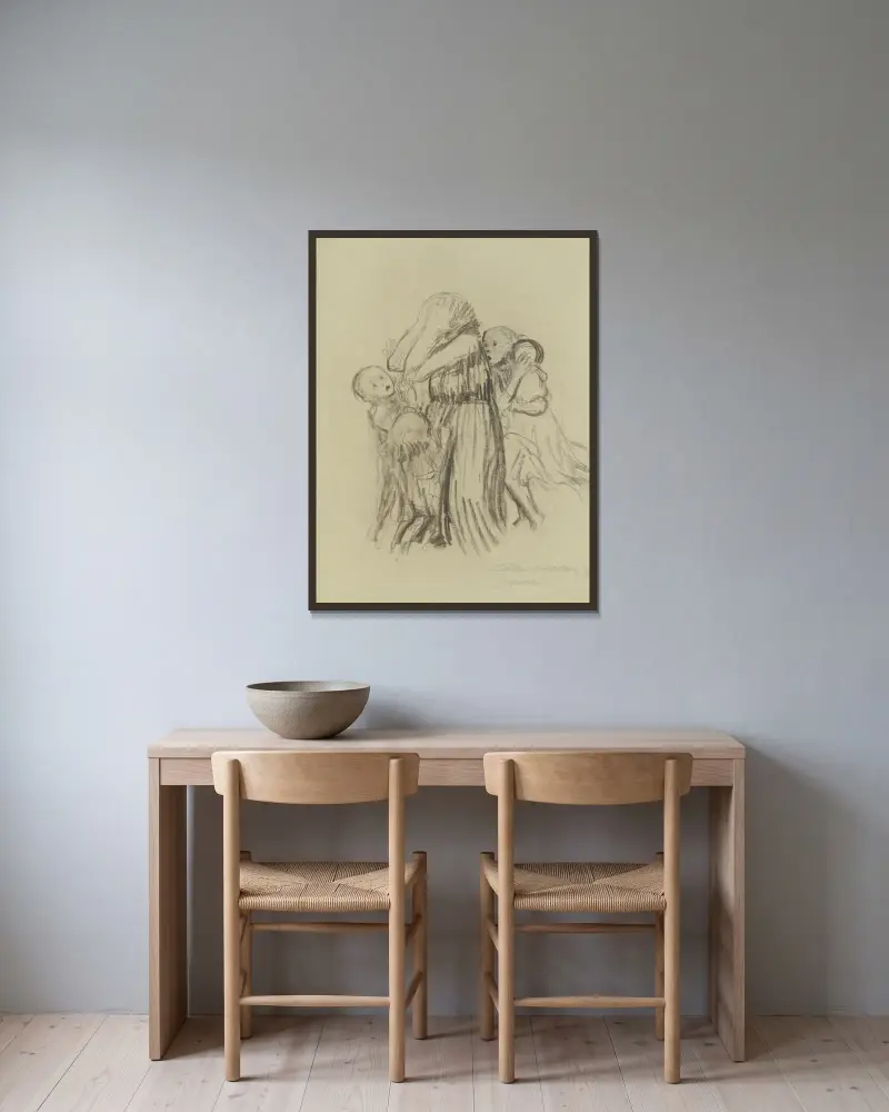 Gefallen, 1920 – nr 1 av Käthe Kollwitz inramad på en vägg