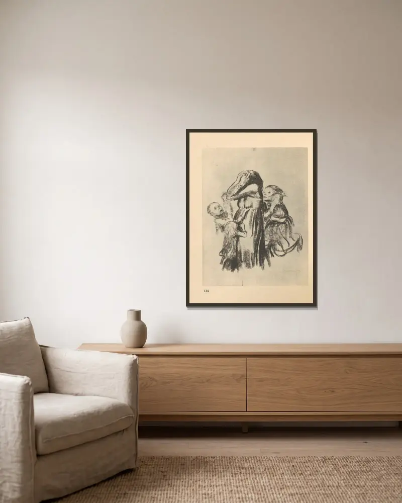 Krieg, 1925 – nr 10 av Käthe Kollwitz inramad på en vägg