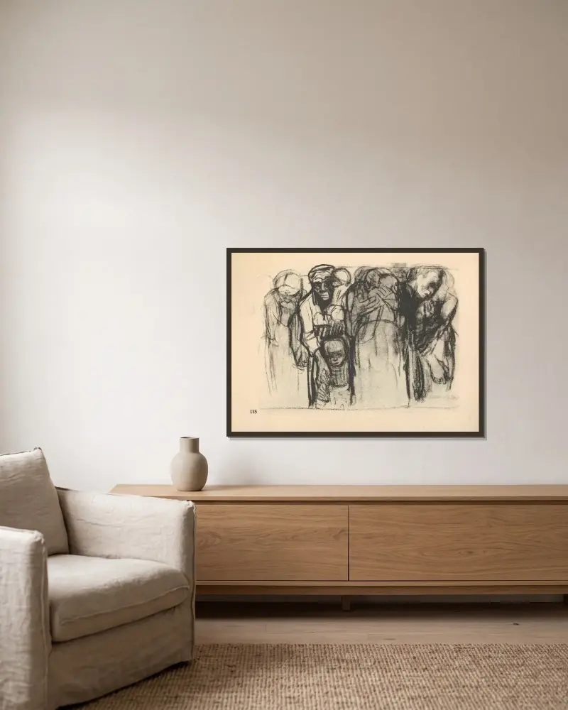 Krieg, 1925 – nr 12 av Käthe Kollwitz inramad på en vägg