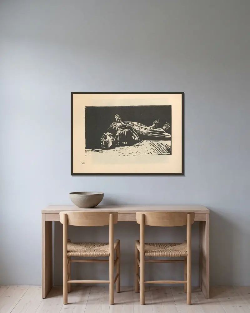 Krieg, 1925 – nr 3 av Käthe Kollwitz inramad på en vägg